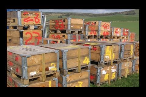 The stones numbered and placed in crates 